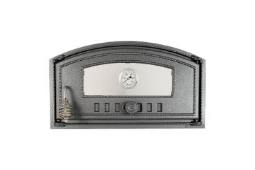 Innbee® Backofentür 490 x 280 Gusseisentür mit Glas für Brot- und Pizzaofen Ofentür mit Thermometer und Luftregelung In-1008