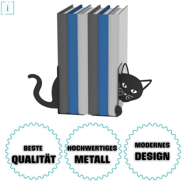 Innbee® Buchstütze Schwarz Katze Bücherhalter Ständer Metall Bücherregal Book