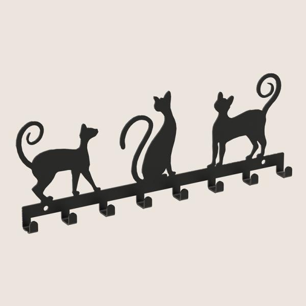 Innbee® Schlüsselanhänger schwarz aus Metall Katze Flur Schlüssel Bügel Wand Cat