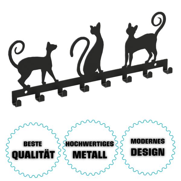 Innbee® Schlüsselanhänger schwarz aus Metall Katze Flur Schlüssel Bügel Wand Cat