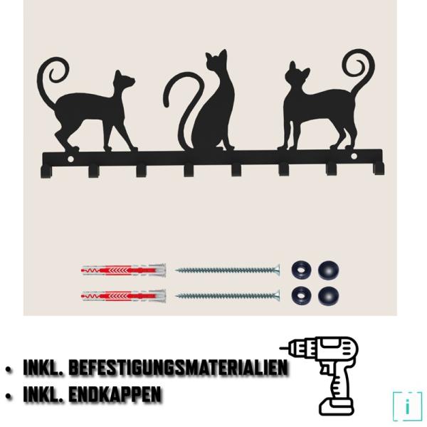 Innbee® Schlüsselanhänger schwarz aus Metall Katze Flur Schlüssel Bügel Wand Cat