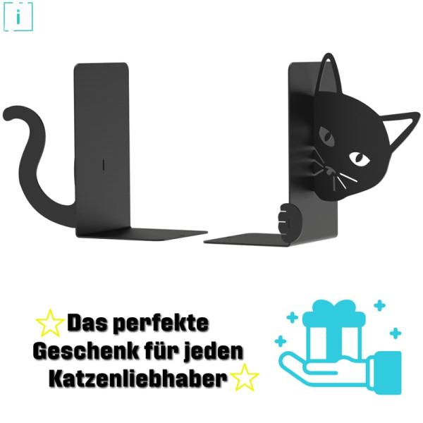 Innbee® Buchstütze Schwarz Katze Bücherhalter Ständer Metall Bücherregal Book