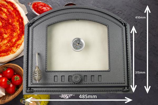 Innbee® Backofentür Gusseisen Ofentür Pizzaofentür Steinofentür Glas Thermometer In-1208