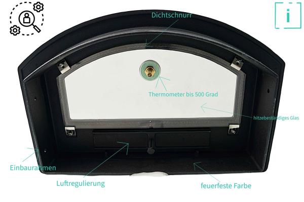 Innbee® Backofentür Gusseisen Ofentür Pizzaofentür Steinofentür Glas Thermometer